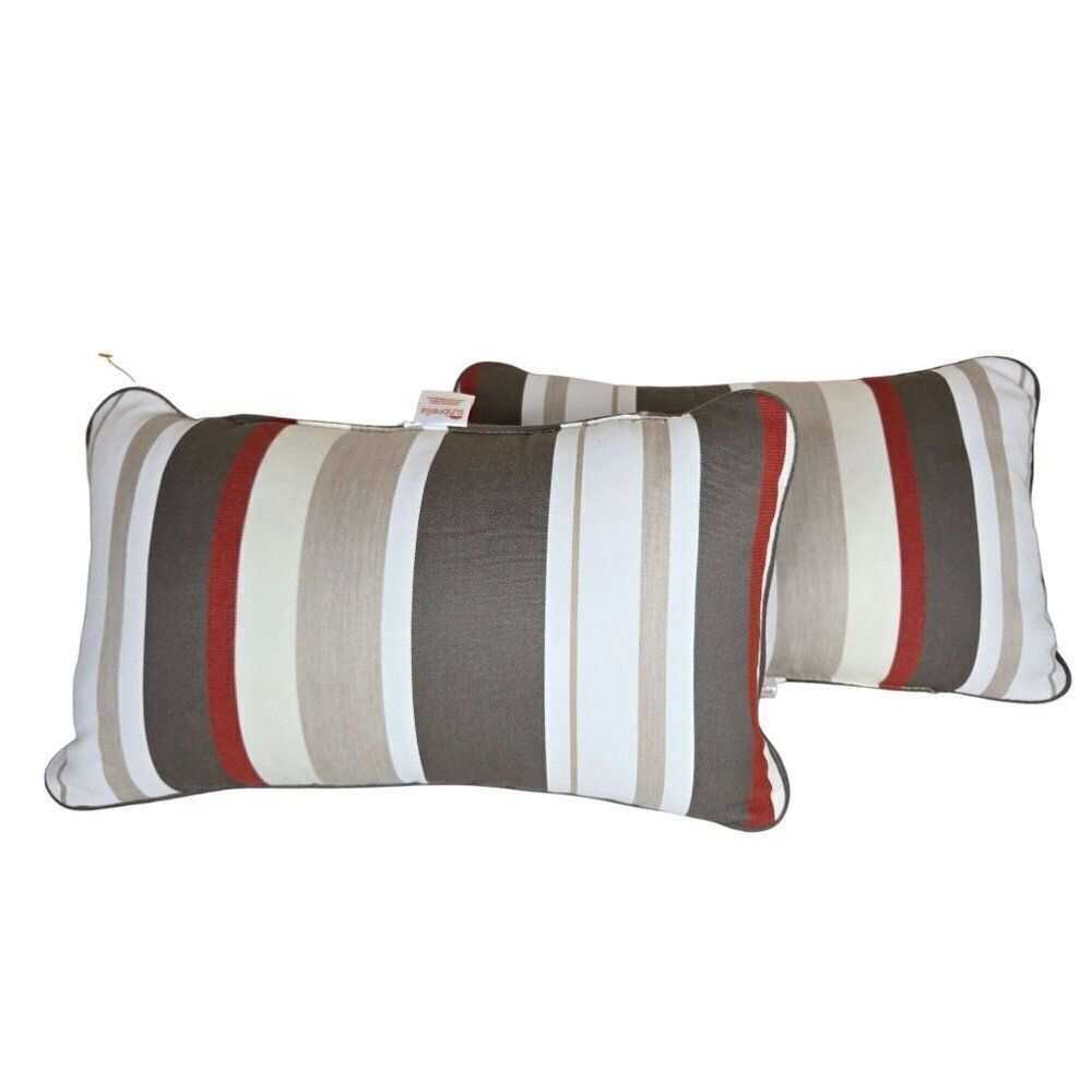 Outdoor Lumbar Pillows Sunbrella Striped Patio Cushion Set Of 2 Tan Orange Beige